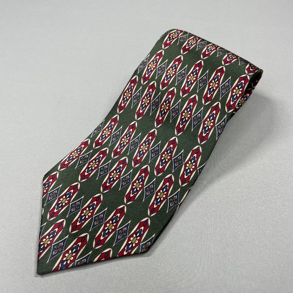 NEW Etienne Aigner Mens Tie green red silk floral graphic vintage designer - Picture 1 of 8